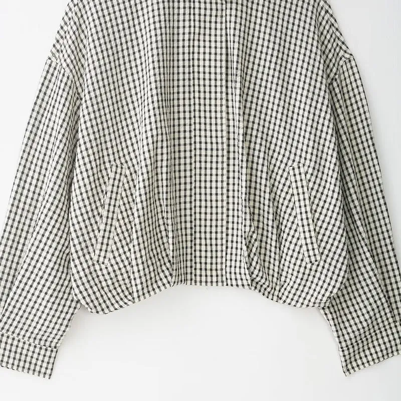 Damen Karierter Cropped-Boxy-Blouson mit Stehkragen und Eingrifftaschen Nord Taschen