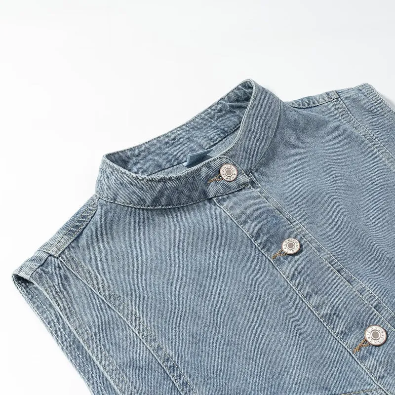 Damen Jeansweste mit Stehkragen, durchgehender Knopfleiste und aufgesetzten Taschen Nord Taschen