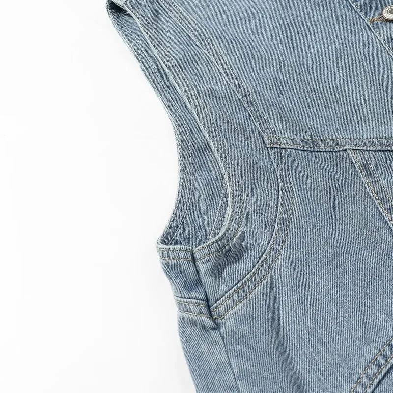 Damen Jeansweste mit Stehkragen, durchgehender Knopfleiste und aufgesetzten Taschen Nord Taschen