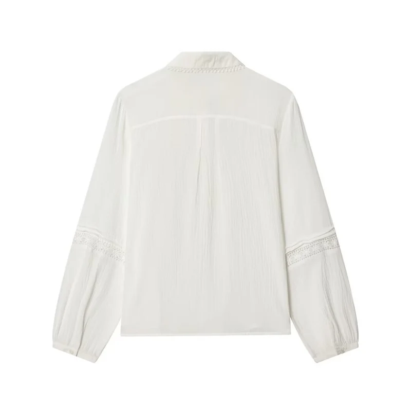 Damen Bluse mit zarter Spitzenapplikation, verdeckter Knopfleiste und Ballonärmeln Nord Taschen
