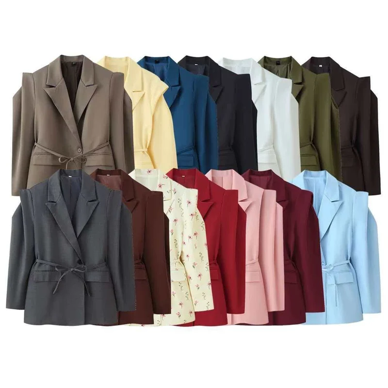 Damen Blazer mit Schulter-Cutouts, Taillengürtel und Ein-Knopf-Verschluss Nord Taschen