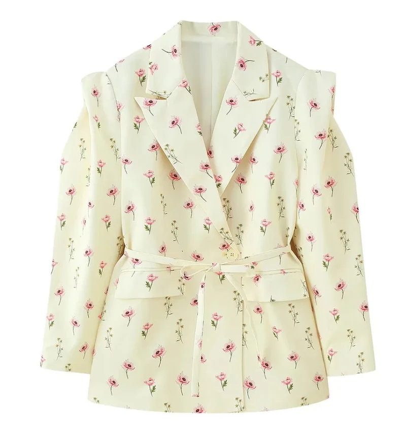 Damen Blazer mit Schulter-Cutouts, Taillengürtel und Ein-Knopf-Verschluss Nord Taschen