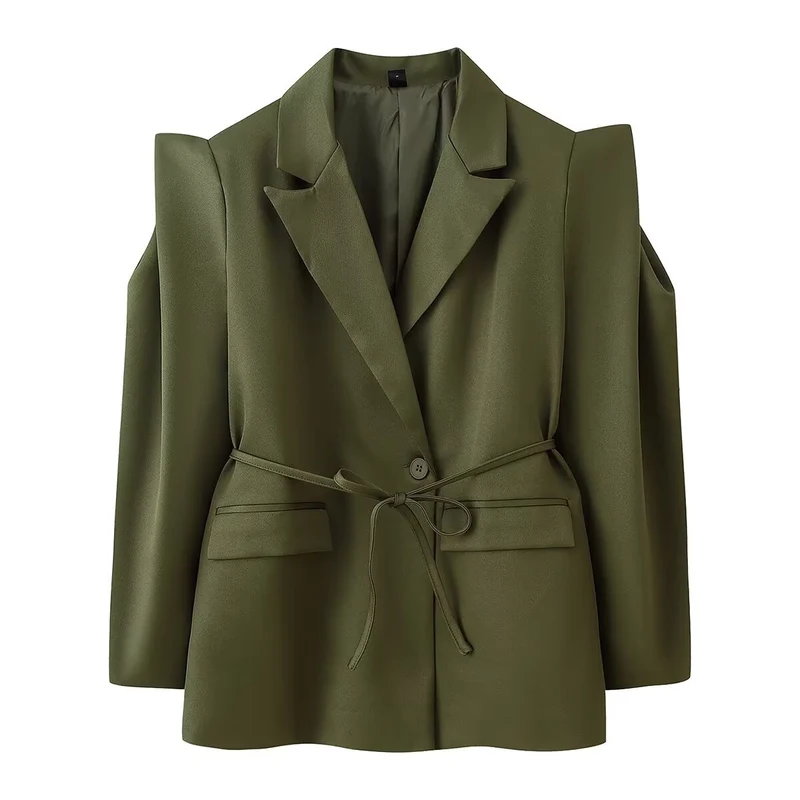 Damen Blazer mit Schulter-Cutouts, Taillengürtel und Ein-Knopf-Verschluss Nord Taschen