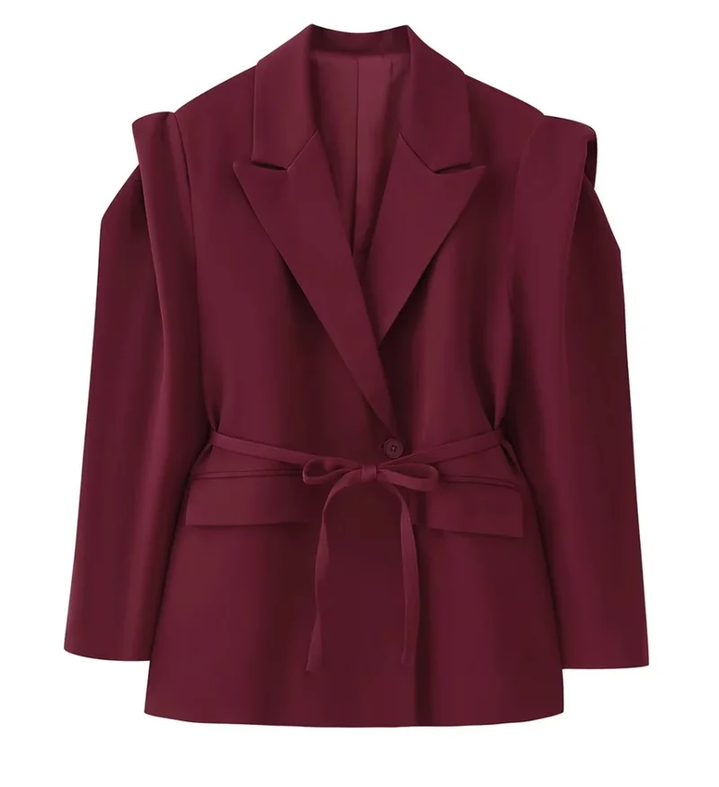 Damen Blazer mit Schulter-Cutouts, Taillengürtel und Ein-Knopf-Verschluss Nord Taschen