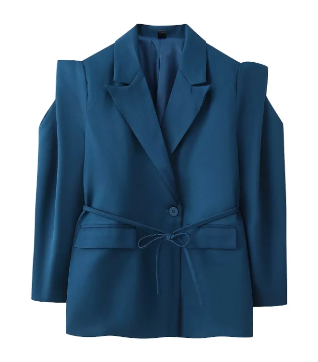 Damen Blazer mit Schulter-Cutouts, Taillengürtel und Ein-Knopf-Verschluss Nord Taschen