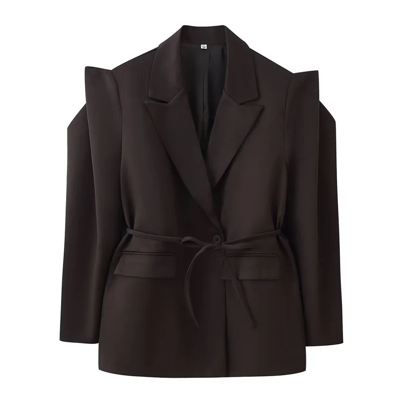 Damen Blazer mit Schulter-Cutouts, Taillengürtel und Ein-Knopf-Verschluss Nord Taschen