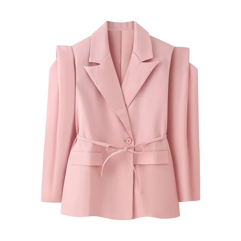 Damen Blazer mit Schulter-Cutouts, Taillengürtel und Ein-Knopf-Verschluss Nord Taschen