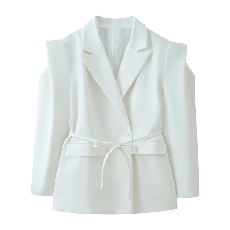 Damen Blazer mit Schulter-Cutouts, Taillengürtel und Ein-Knopf-Verschluss Nord Taschen