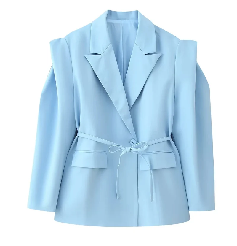 Damen Blazer mit Schulter-Cutouts, Taillengürtel und Ein-Knopf-Verschluss Nord Taschen