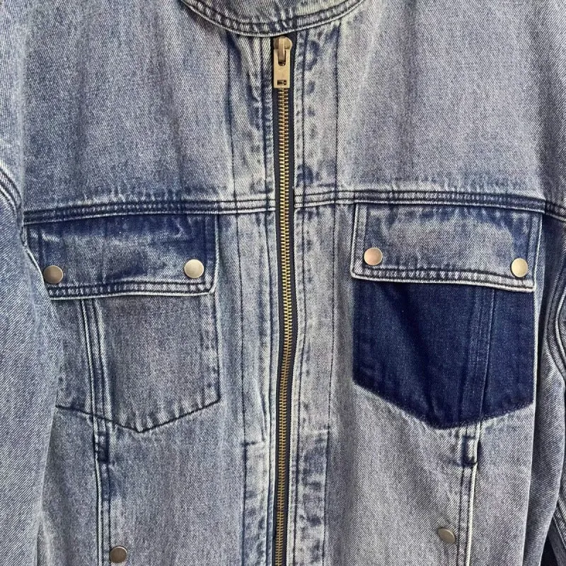 Herren Relaxed Denim-Utility-Jacke mit Stehkragen und kontrastierter Brusttasche Nord Taschen