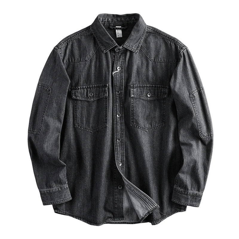 Herren Relaxed Denim‑Hemdjacke mit aufgesetzten Pattentaschen, verstärkten Ellenbogen und sichtbarer Knopfleiste Nord Taschen