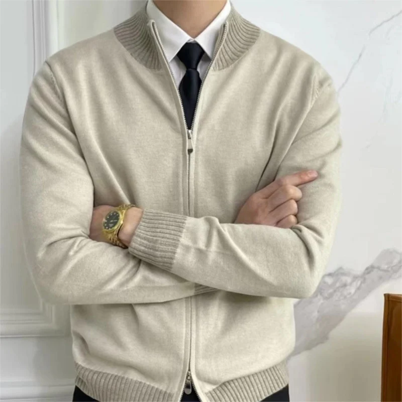 Herren Reißverschluss-Feinstrick-Cardigan mit Stehkragen und geripptem Saum Nord Taschen