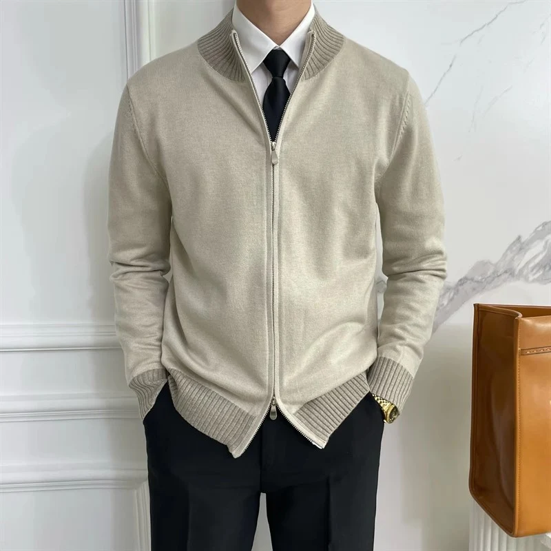 Herren Reißverschluss-Feinstrick-Cardigan mit Stehkragen und geripptem Saum Nord Taschen