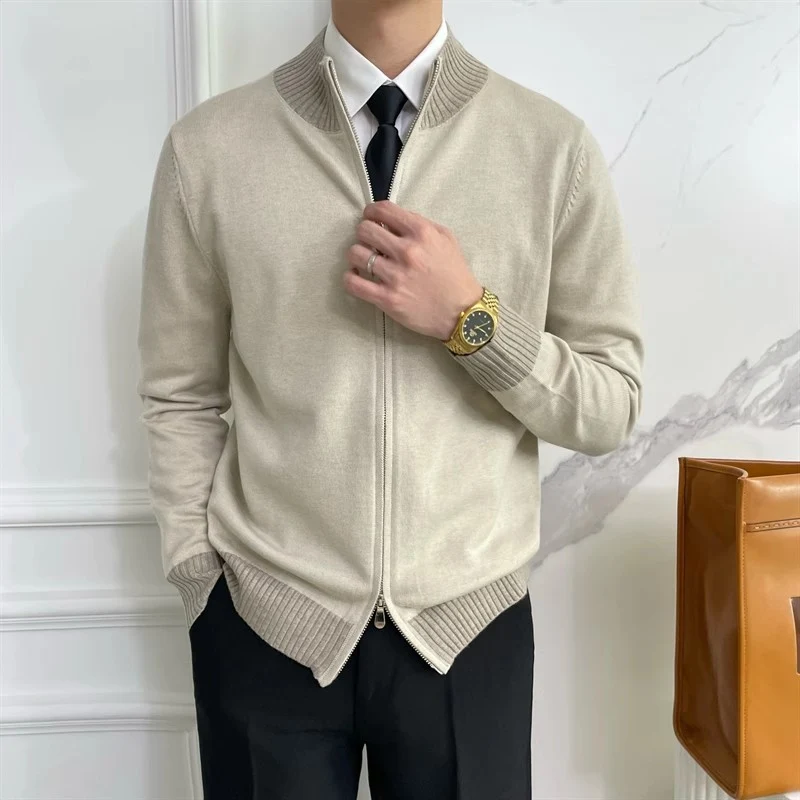 Herren Reißverschluss-Feinstrick-Cardigan mit Stehkragen und geripptem Saum Nord Taschen