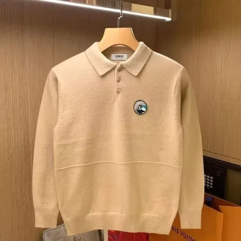 Herren Polokragen-Pullover aus weichem Flauschstrick mit Logo‑Patch Nord Taschen