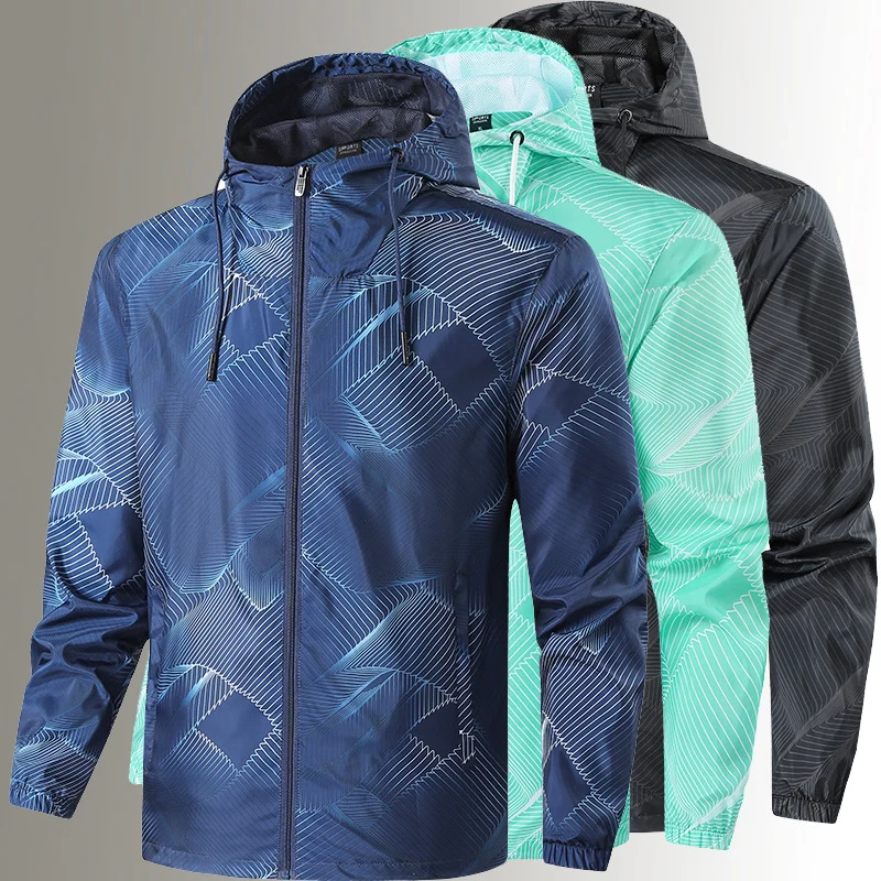 Herren Leichte Kapuzen-Windbreakerjacke mit grafischem Allover-Print und Packfunktion Nord Taschen
