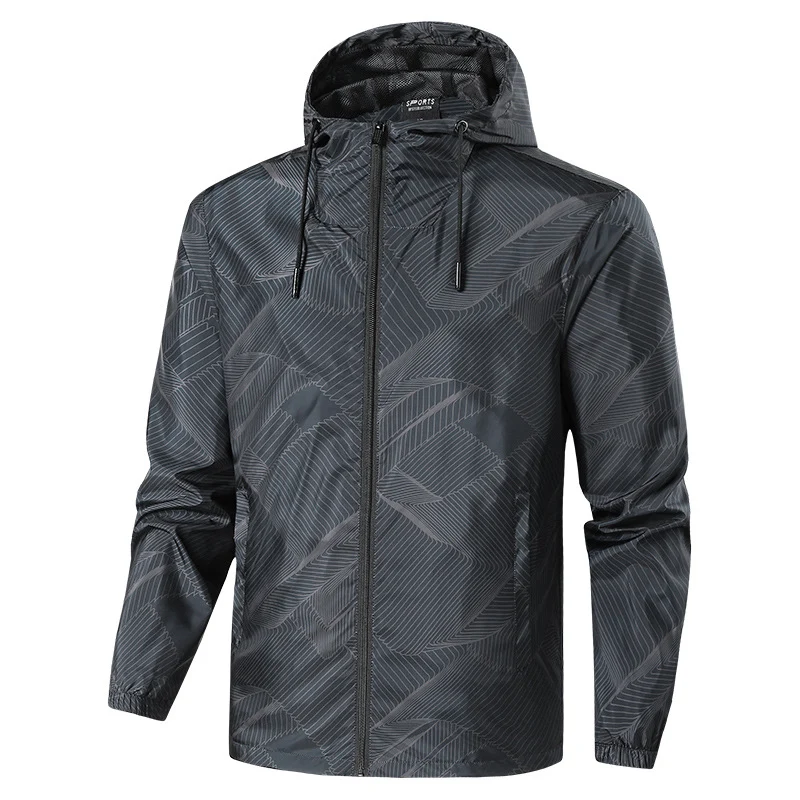 Herren Leichte Kapuzen-Windbreakerjacke mit grafischem Allover-Print und Packfunktion Nord Taschen