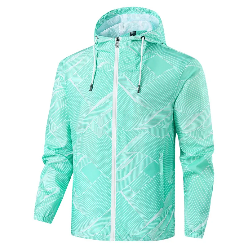 Herren Leichte Kapuzen-Windbreakerjacke mit grafischem Allover-Print und Packfunktion Nord Taschen