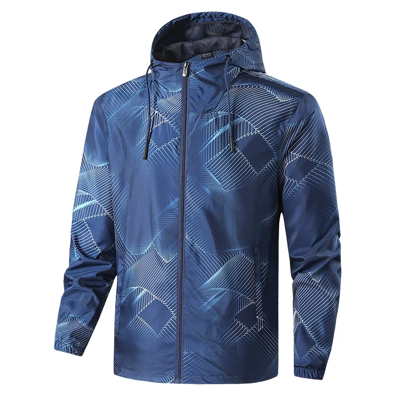 Herren Leichte Kapuzen-Windbreakerjacke mit grafischem Allover-Print und Packfunktion Nord Taschen