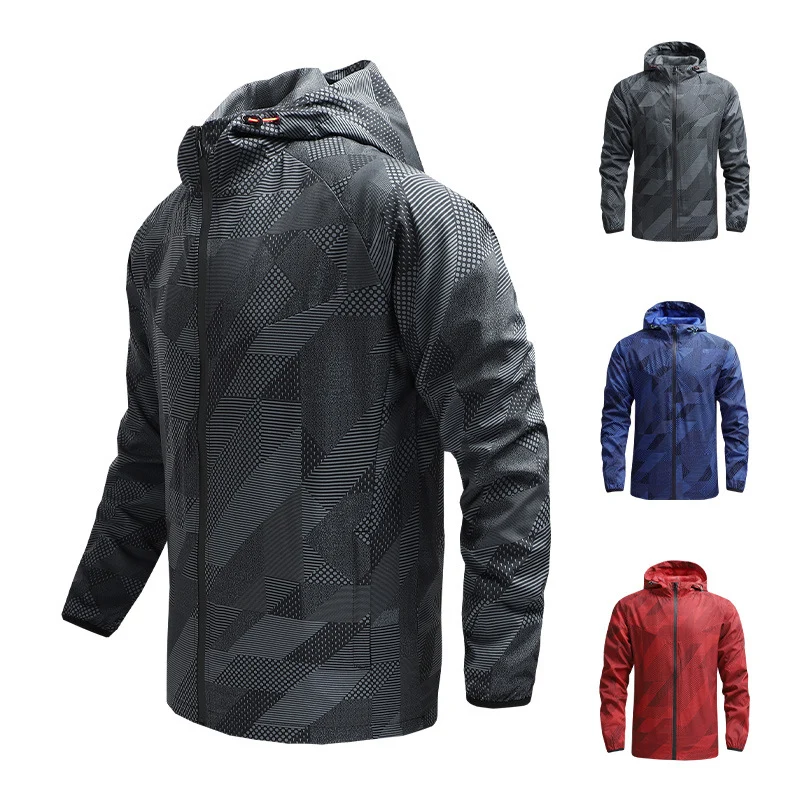 Herren Leichte Geometrische Windjacke mit Kapuze und atmungsaktivem Funktionsmaterial Nord Taschen