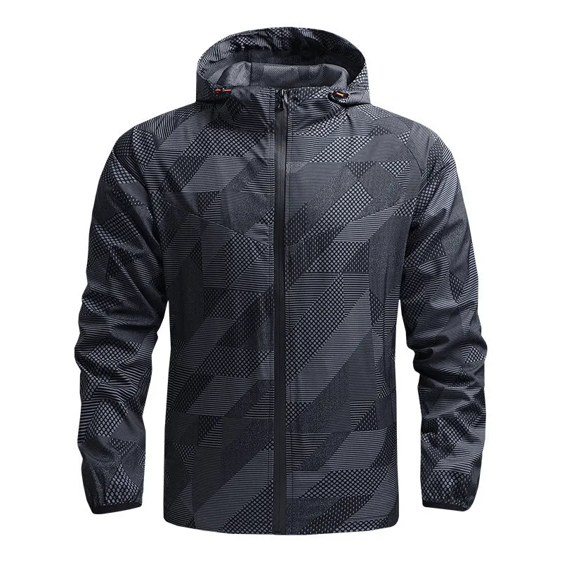 Herren Leichte Geometrische Windjacke mit Kapuze und atmungsaktivem Funktionsmaterial Nord Taschen
