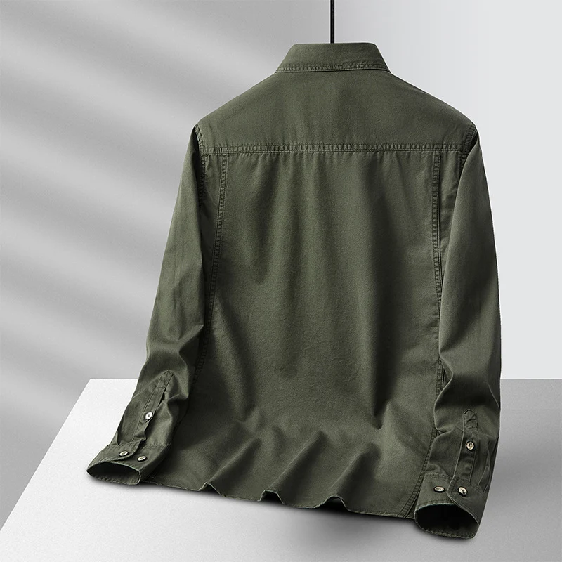 Herren leichte Baumwoll-Utility-Hemdjacke mit Pattentaschen und durchgehender Knopfleiste Nord Taschen