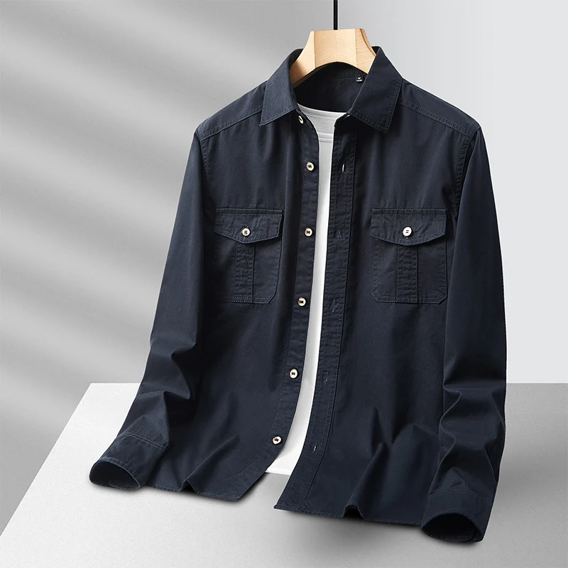 Herren leichte Baumwoll-Utility-Hemdjacke mit Pattentaschen und durchgehender Knopfleiste Nord Taschen