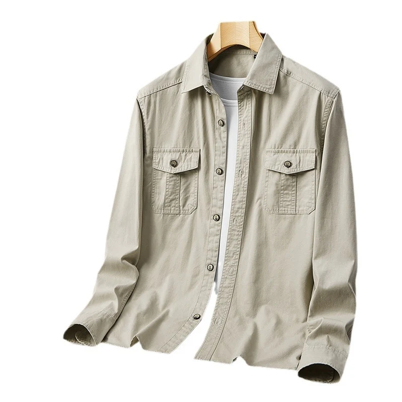 Herren leichte Baumwoll-Utility-Hemdjacke mit Pattentaschen und durchgehender Knopfleiste Nord Taschen