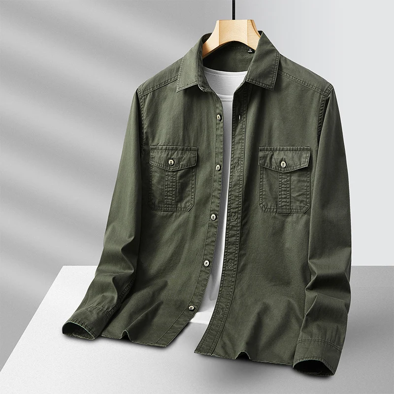Herren leichte Baumwoll-Utility-Hemdjacke mit Pattentaschen und durchgehender Knopfleiste Nord Taschen