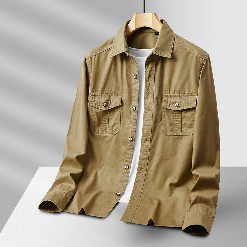 Herren leichte Baumwoll-Utility-Hemdjacke mit Pattentaschen und durchgehender Knopfleiste Nord Taschen