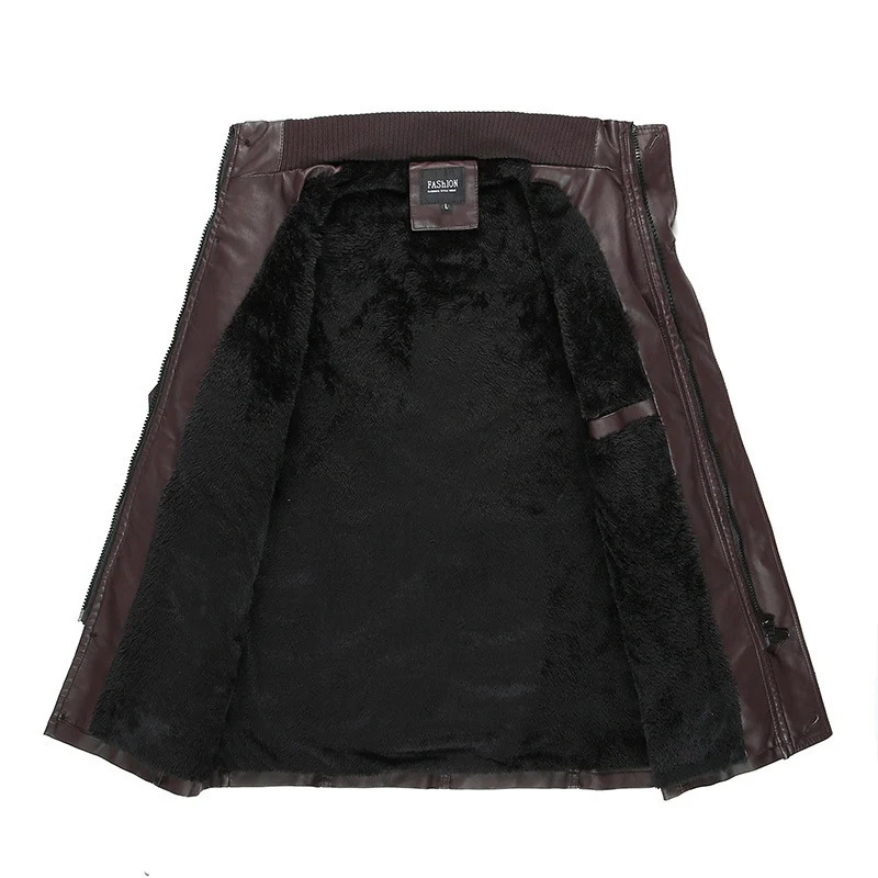 Herren Lederjacke mit Teddyfutter, Taillengürtel und Stehkragen Nord Taschen