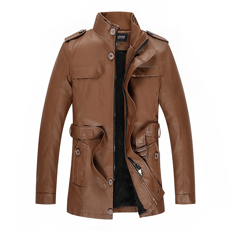 Herren Lederjacke mit Teddyfutter, Taillengürtel und Stehkragen Nord Taschen