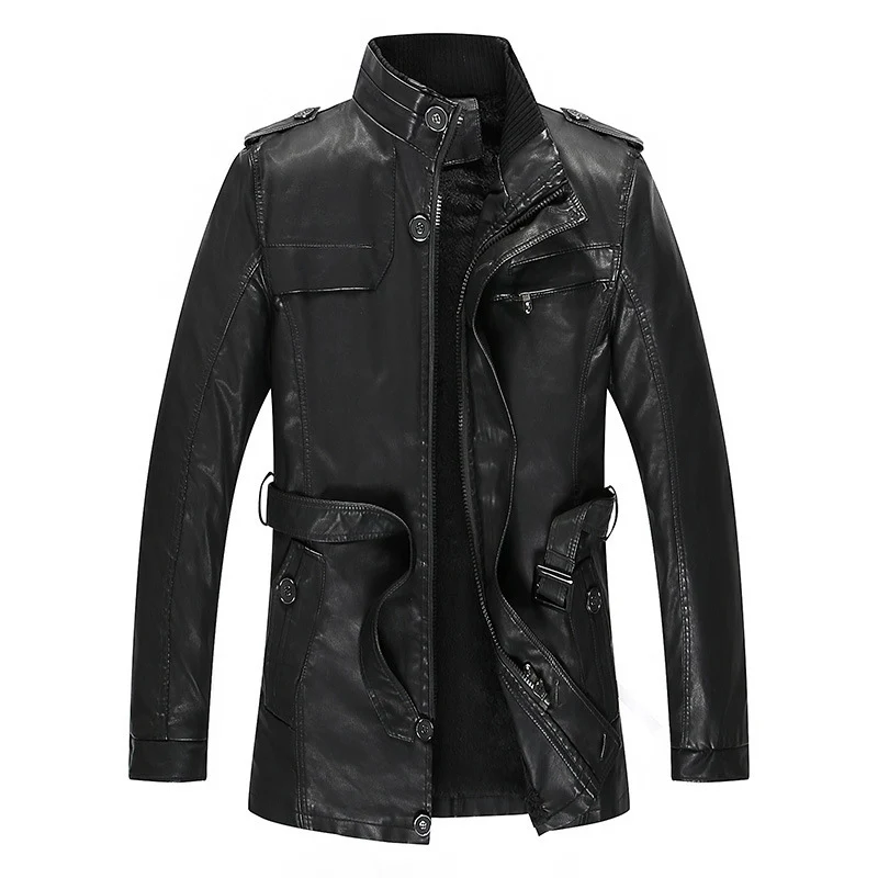 Herren Lederjacke mit Teddyfutter, Taillengürtel und Stehkragen Nord Taschen