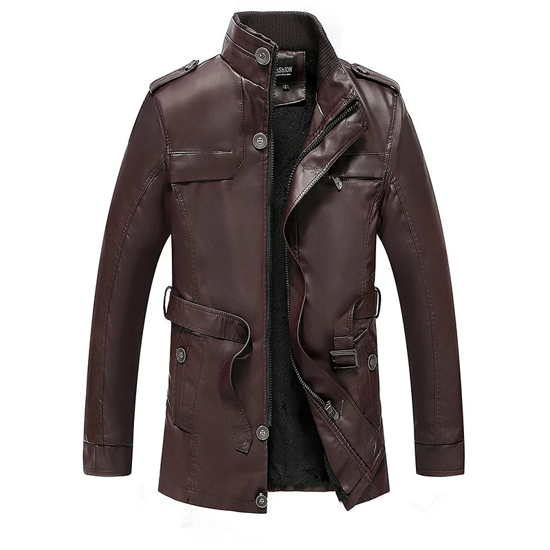 Herren Lederjacke mit Teddyfutter, Taillengürtel und Stehkragen Nord Taschen