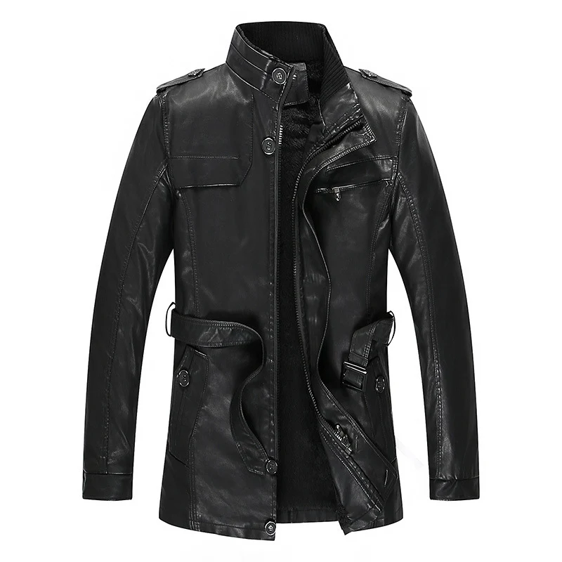 Herren Lederjacke mit Teddyfutter, Taillengürtel und Stehkragen Nord Taschen