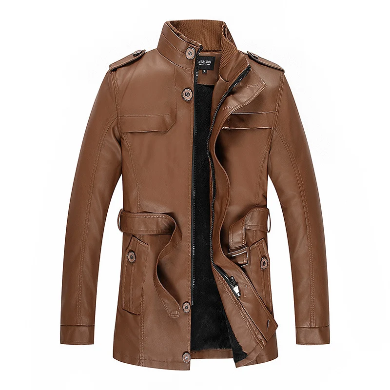Herren Lederjacke mit Teddyfutter, Taillengürtel und Stehkragen Nord Taschen