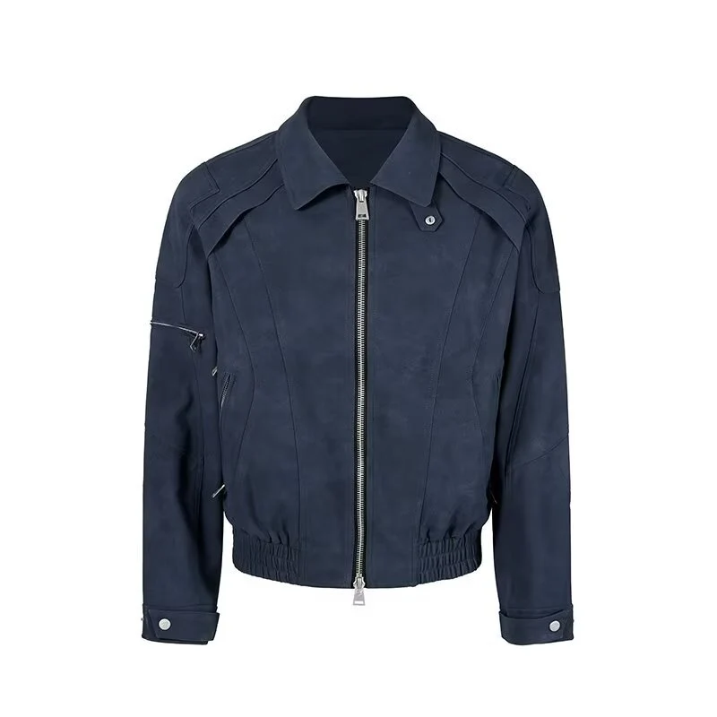 Herren Kurzjacke aus Veloursleder-Optik mit Reißverschluss und elastischem Saum Nord Taschen