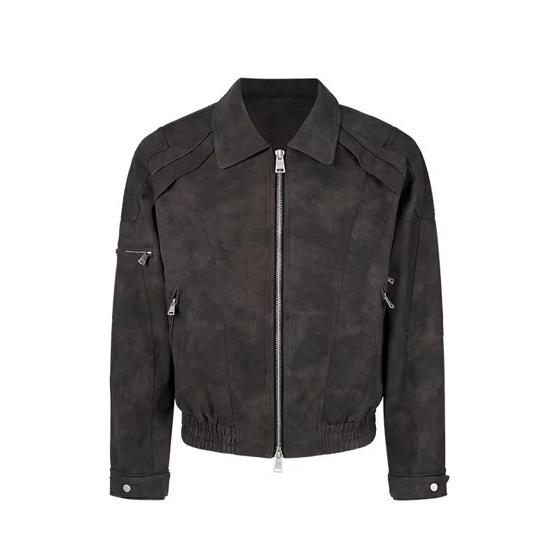 Herren Kurzjacke aus Veloursleder-Optik mit Reißverschluss und elastischem Saum Nord Taschen