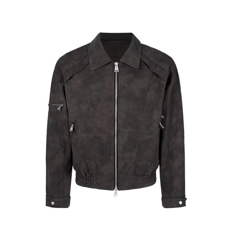 Herren Kurzjacke aus Veloursleder-Optik mit Reißverschluss und elastischem Saum Nord Taschen