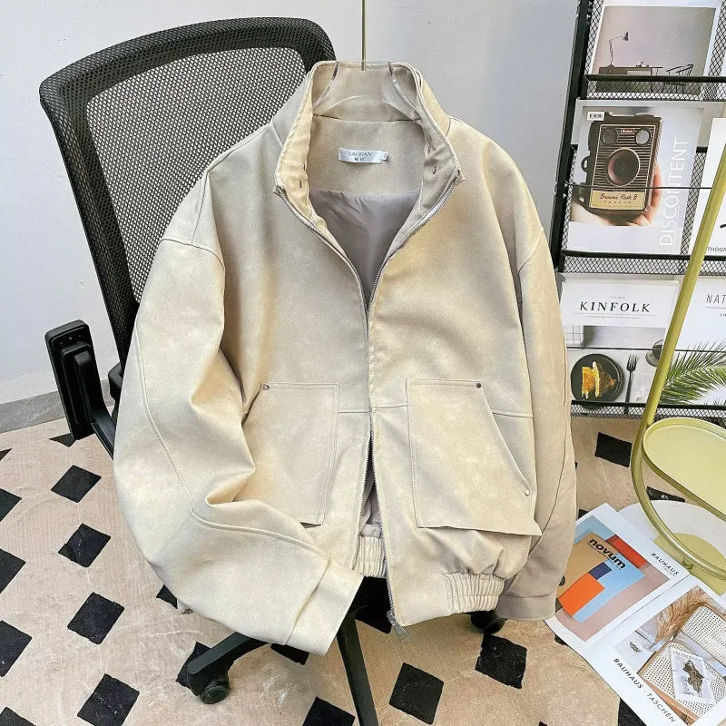Herren kurze Stehkragenjacke aus Veloursleder-Imitat mit durchgehendem Reißverschluss Nord Taschen