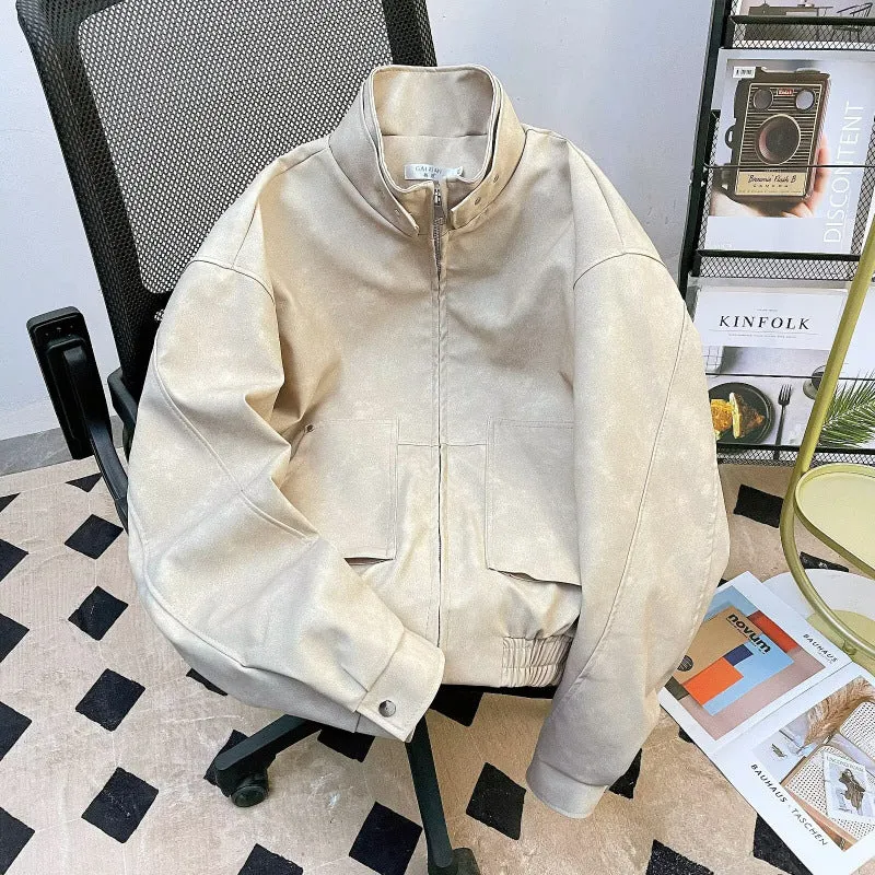 Herren kurze Stehkragenjacke aus Veloursleder-Imitat mit durchgehendem Reißverschluss Nord Taschen