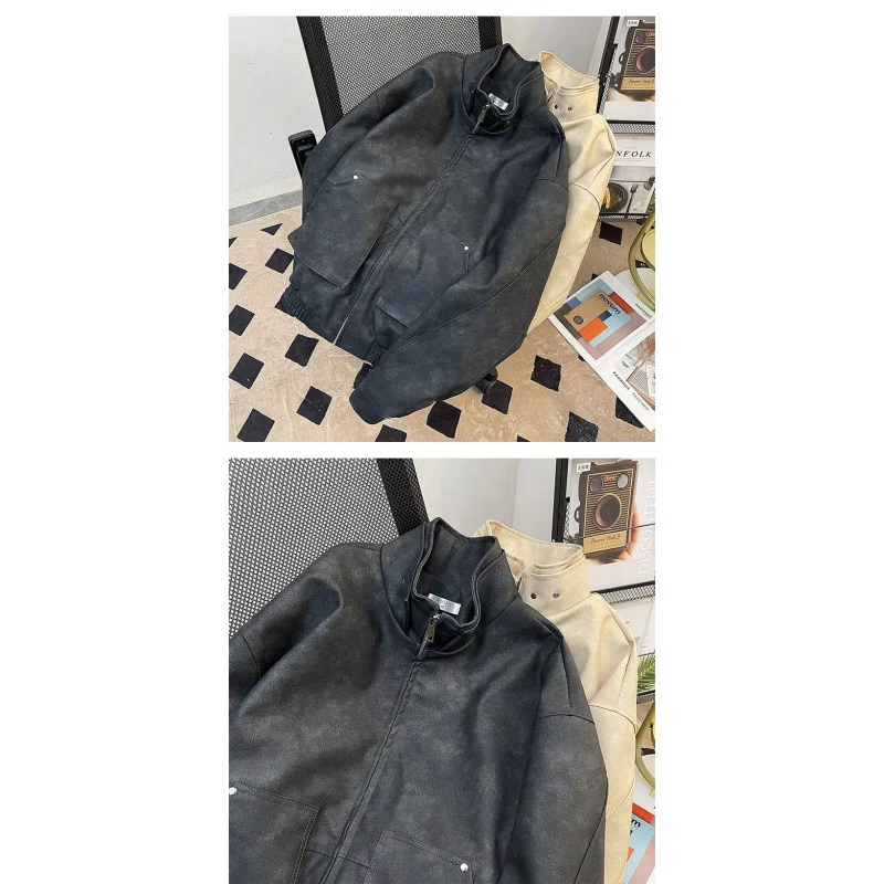 Herren kurze Stehkragenjacke aus Veloursleder-Imitat mit durchgehendem Reißverschluss Nord Taschen