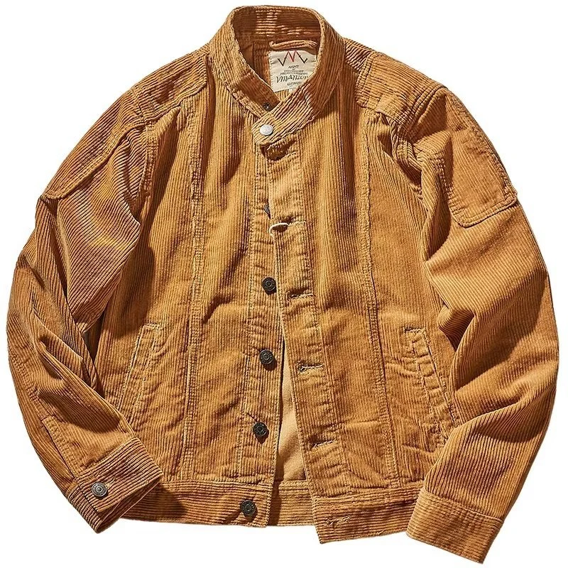 Herren Kurz geschnittene Kordjacke im Worker‑Style mit Stehkragen und Druckknopfleiste Nord Taschen