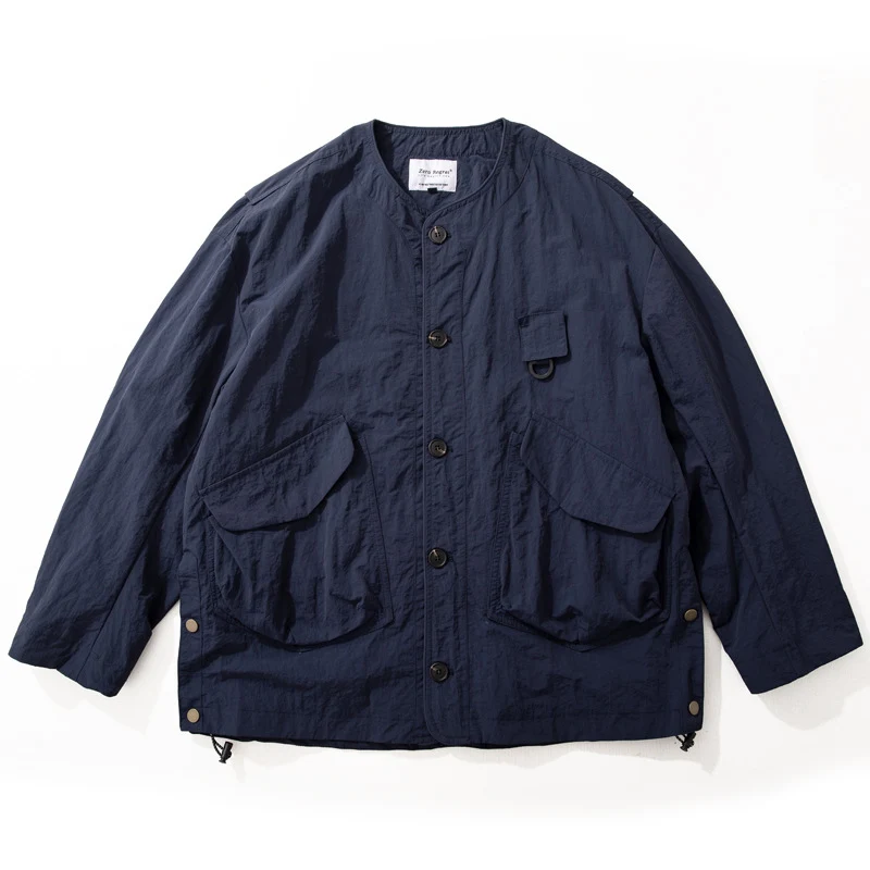 Herren Kragenlose Utility-Fieldjacke mit Pattentaschen und Kordelzug Nord Taschen