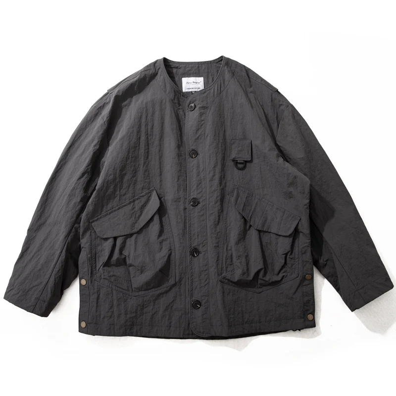Herren Kragenlose Utility-Fieldjacke mit Pattentaschen und Kordelzug Nord Taschen