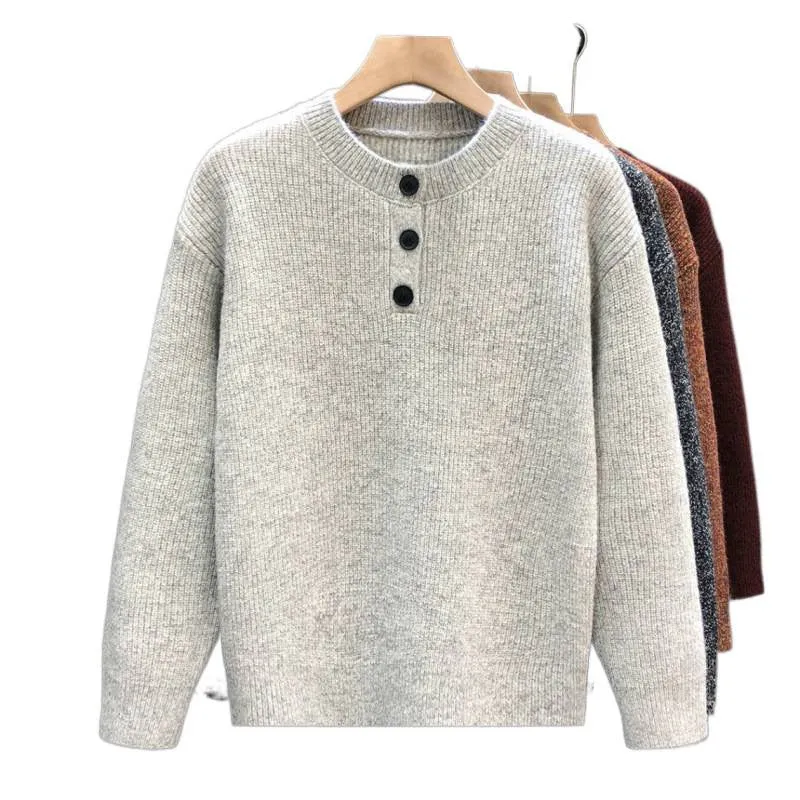 Herren Komfortabler Rippstrick-Halbknopfpullover mit Rundhalsausschnitt und legerer Passform Nord Taschen