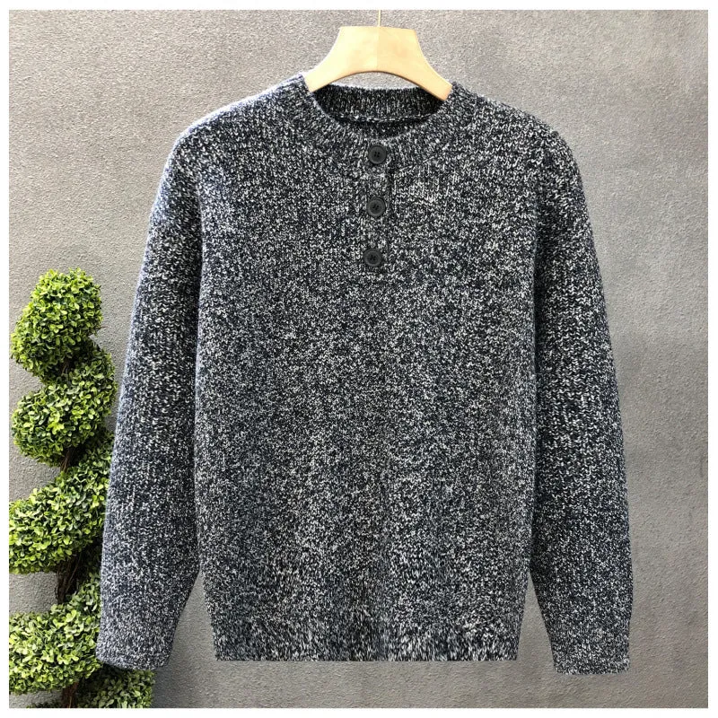 Herren Komfortabler Rippstrick-Halbknopfpullover mit Rundhalsausschnitt und legerer Passform Nord Taschen
