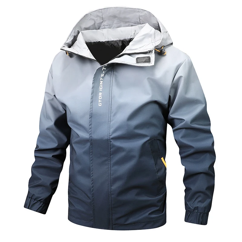 Herren Wasserabweisende Kapuzenjacke mit Farbverlauf, winddicht und atmungsaktiv Nord Taschen