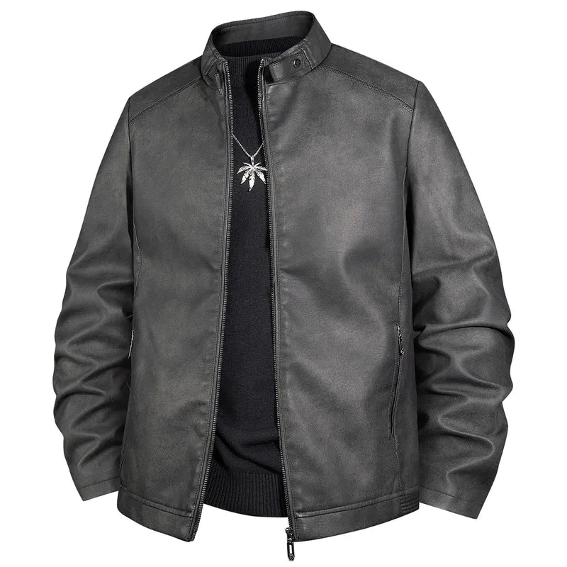 Herren Vintage-Lederoptik-Bomberjacke mit Stehkragen und Reißverschluss Nord Taschen