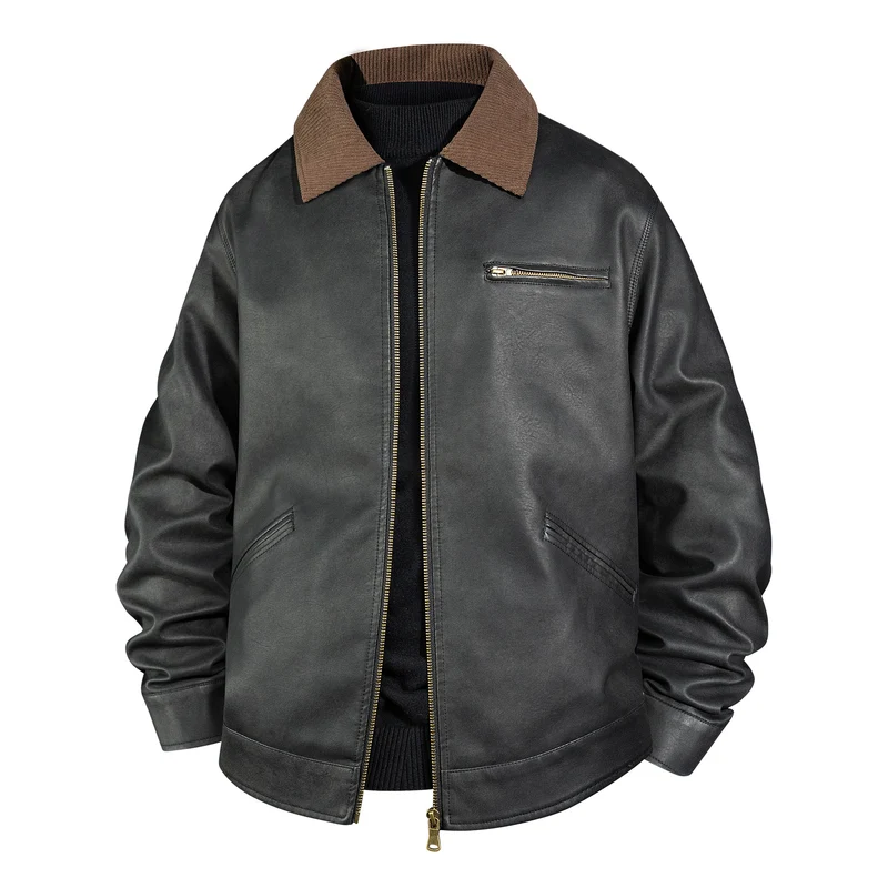 Herren Vintage Lederbomberjacke mit Rippkragen Nord Taschen